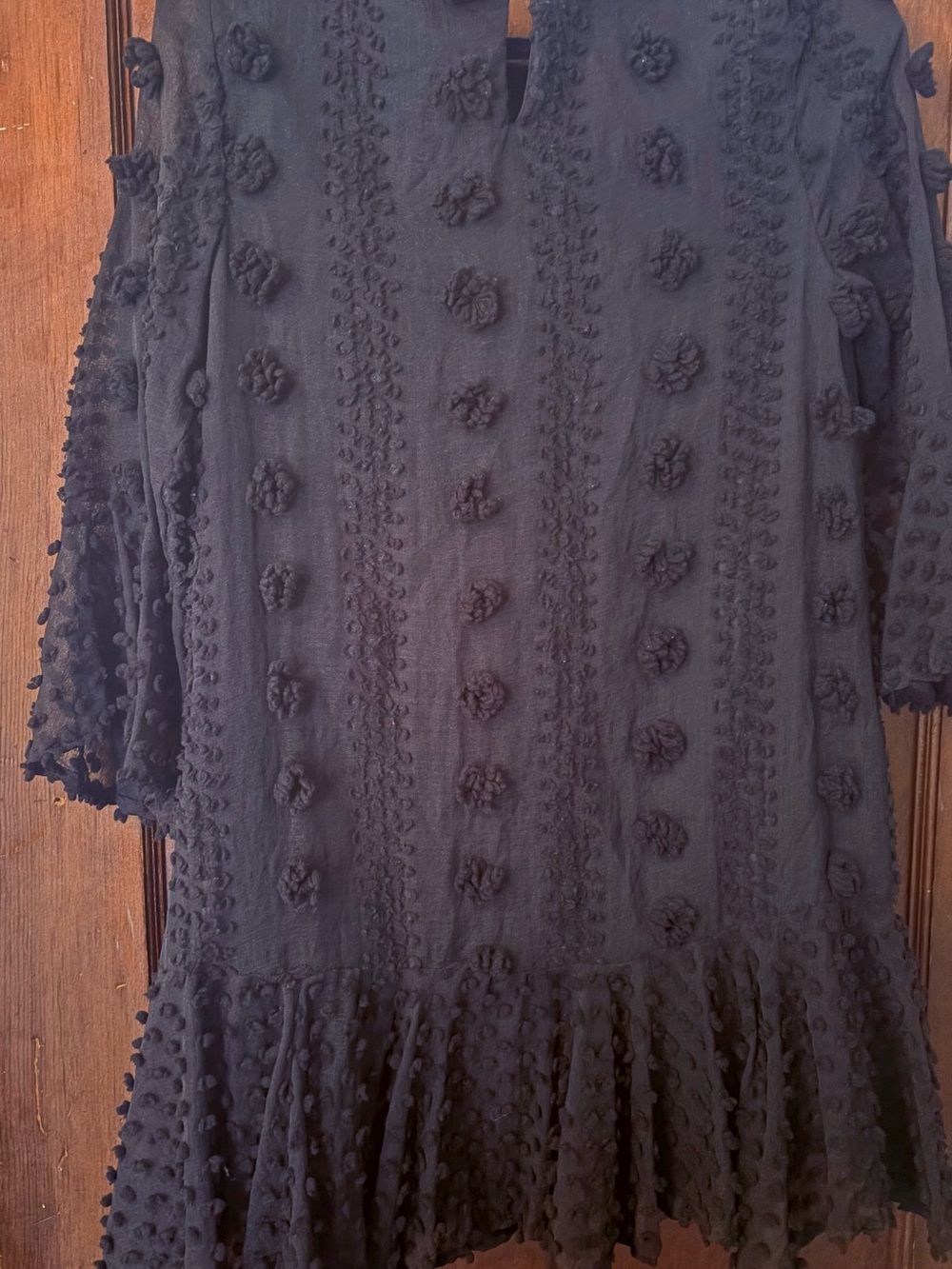 Black Textured Pom-Pom Drop‎ Waist Dress